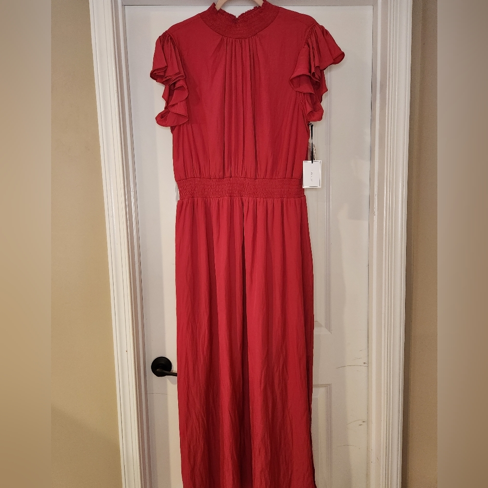 1.State Flutter Sleeve Mock Neck Maxi Dress